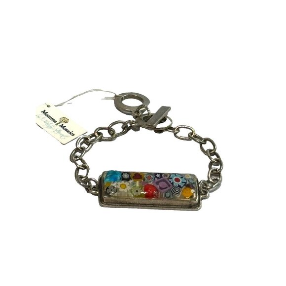Momma Mosaics Artisan Milefiore Chain Link Bracelet With Floral & Geometric Desi - Picture 4 of 4
